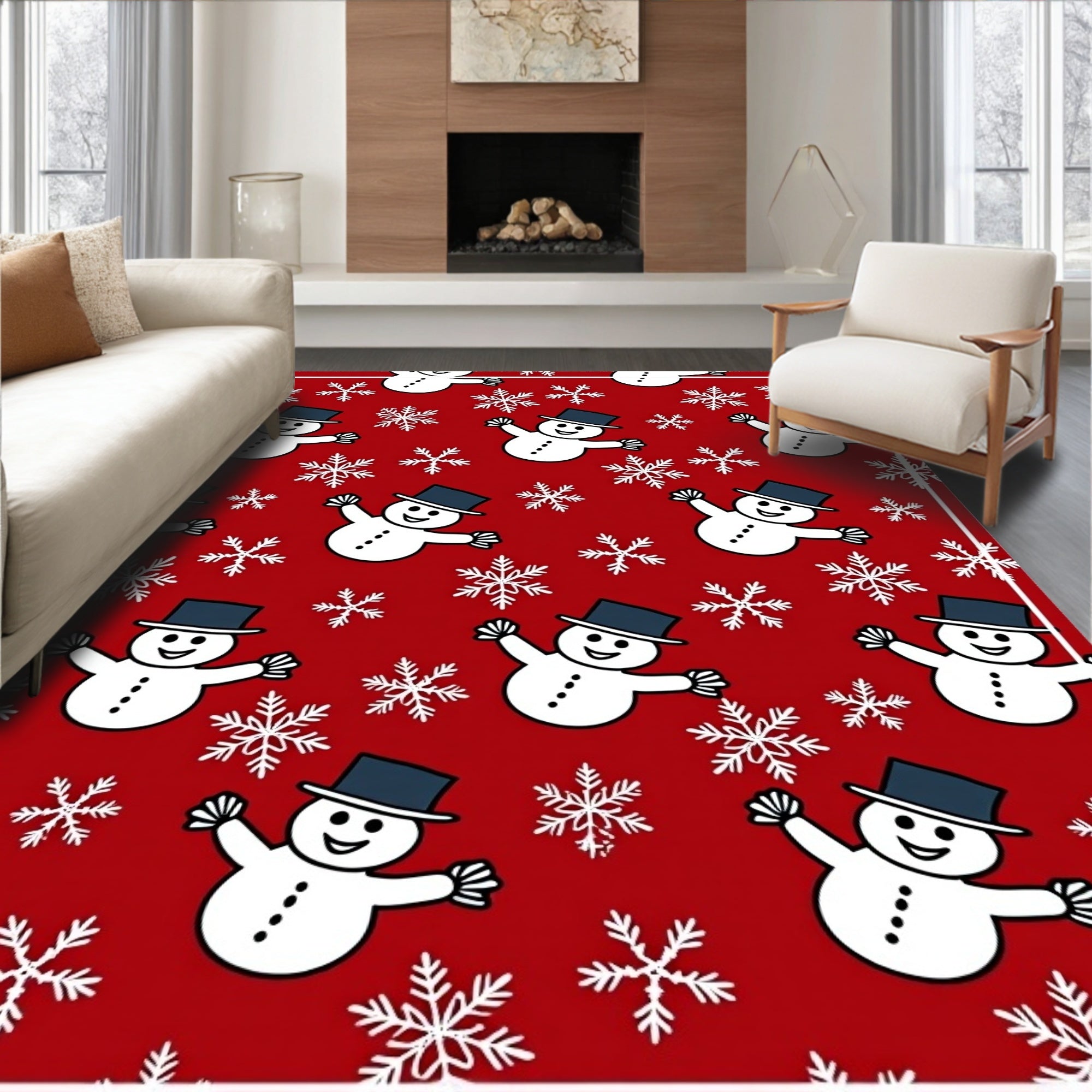 Festive Snowman And Snowflake Pattern Rug