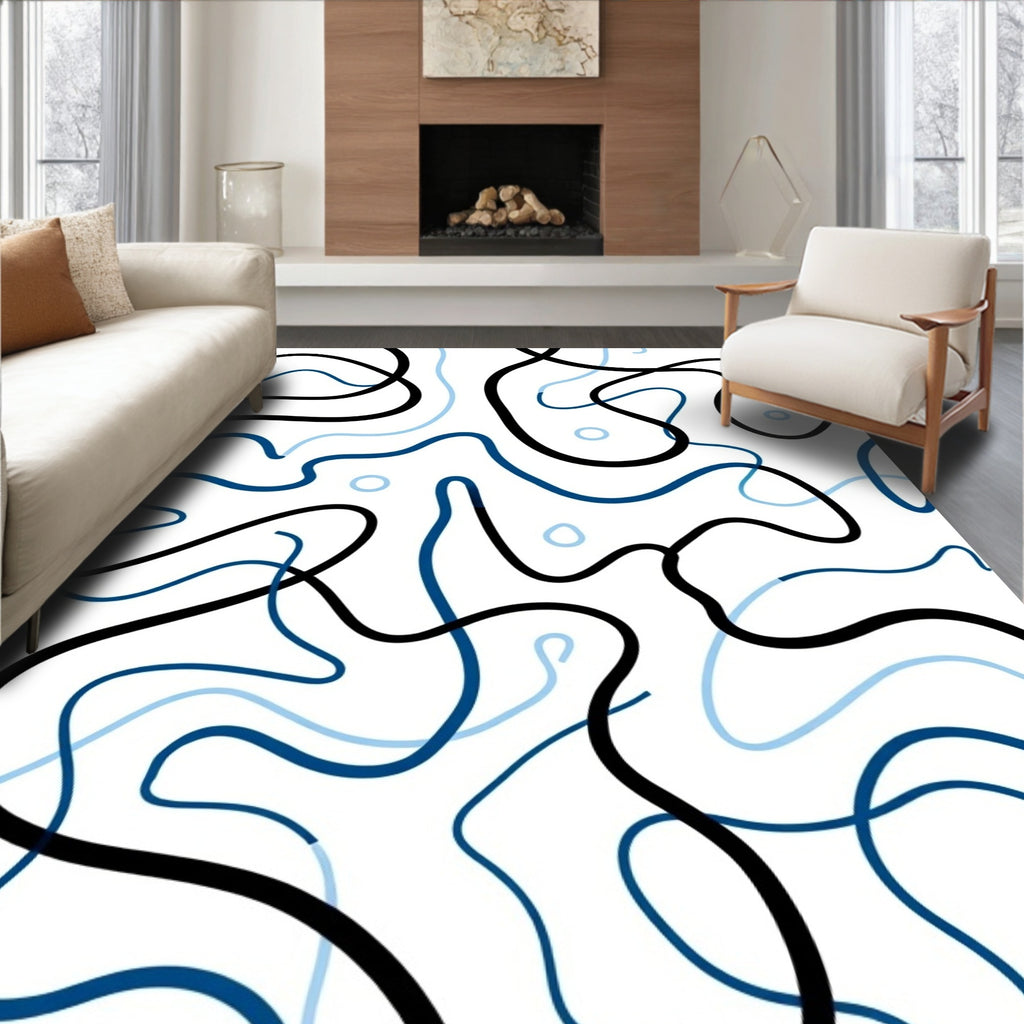 Abstract Intertwined Blue Black Waves Rug