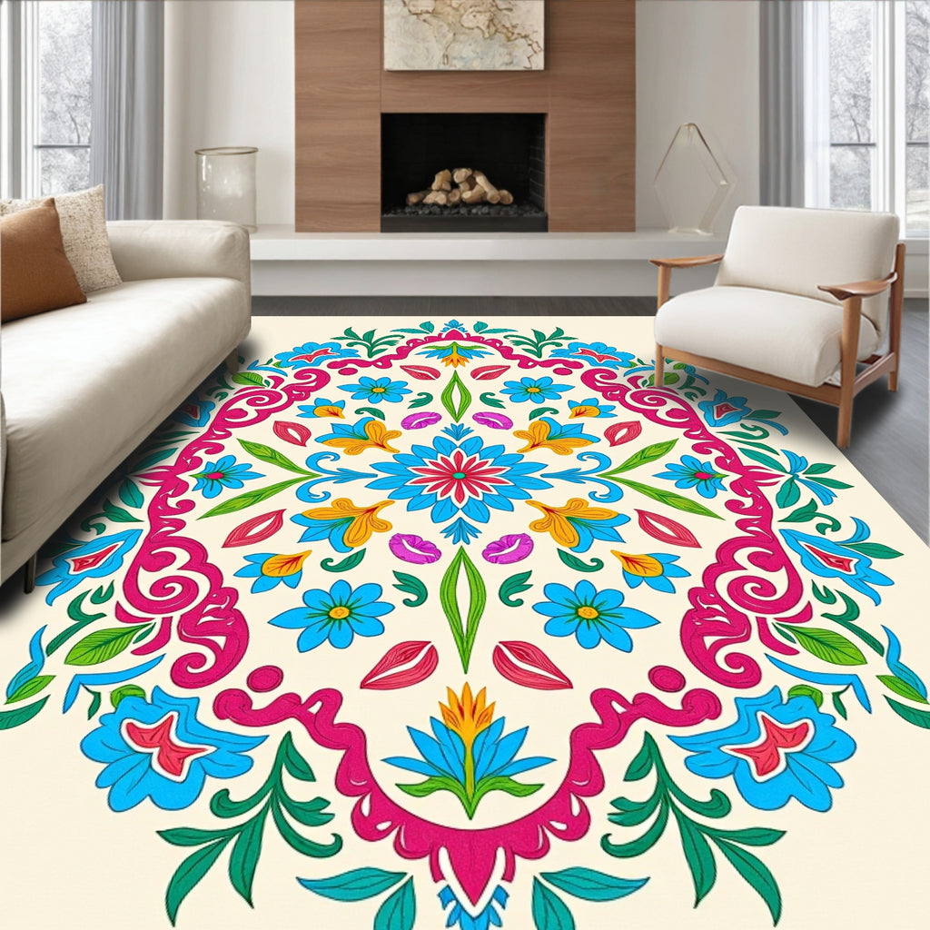 Colorful Floral Mandala Pattern Rug