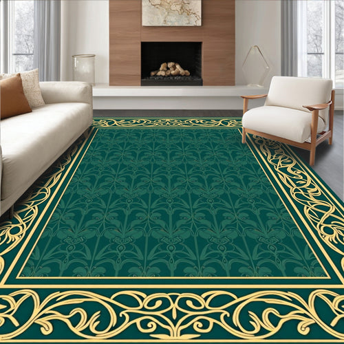 Art Nouveau Scrollwork Green Floral Rug