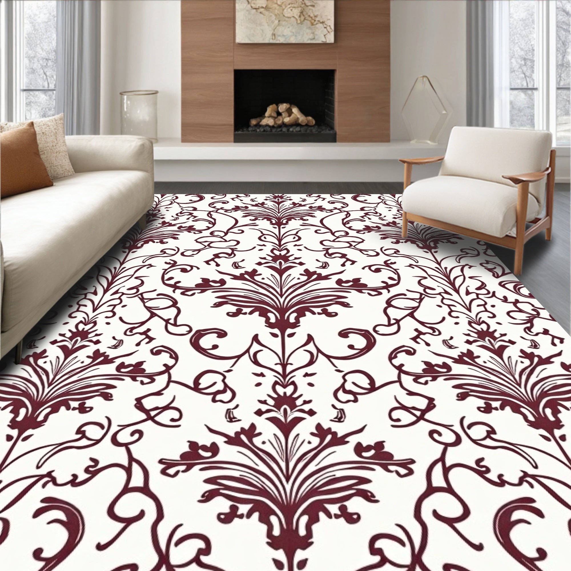 Classic Damask Swirl Pattern Rug