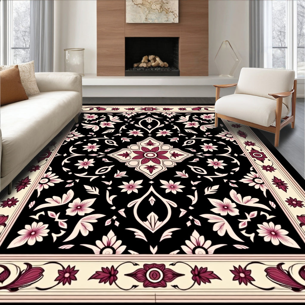 Ornate Floral And Vine Pattern Rug