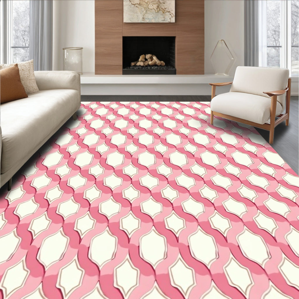 Pink Arabesque Chain Pattern Rug