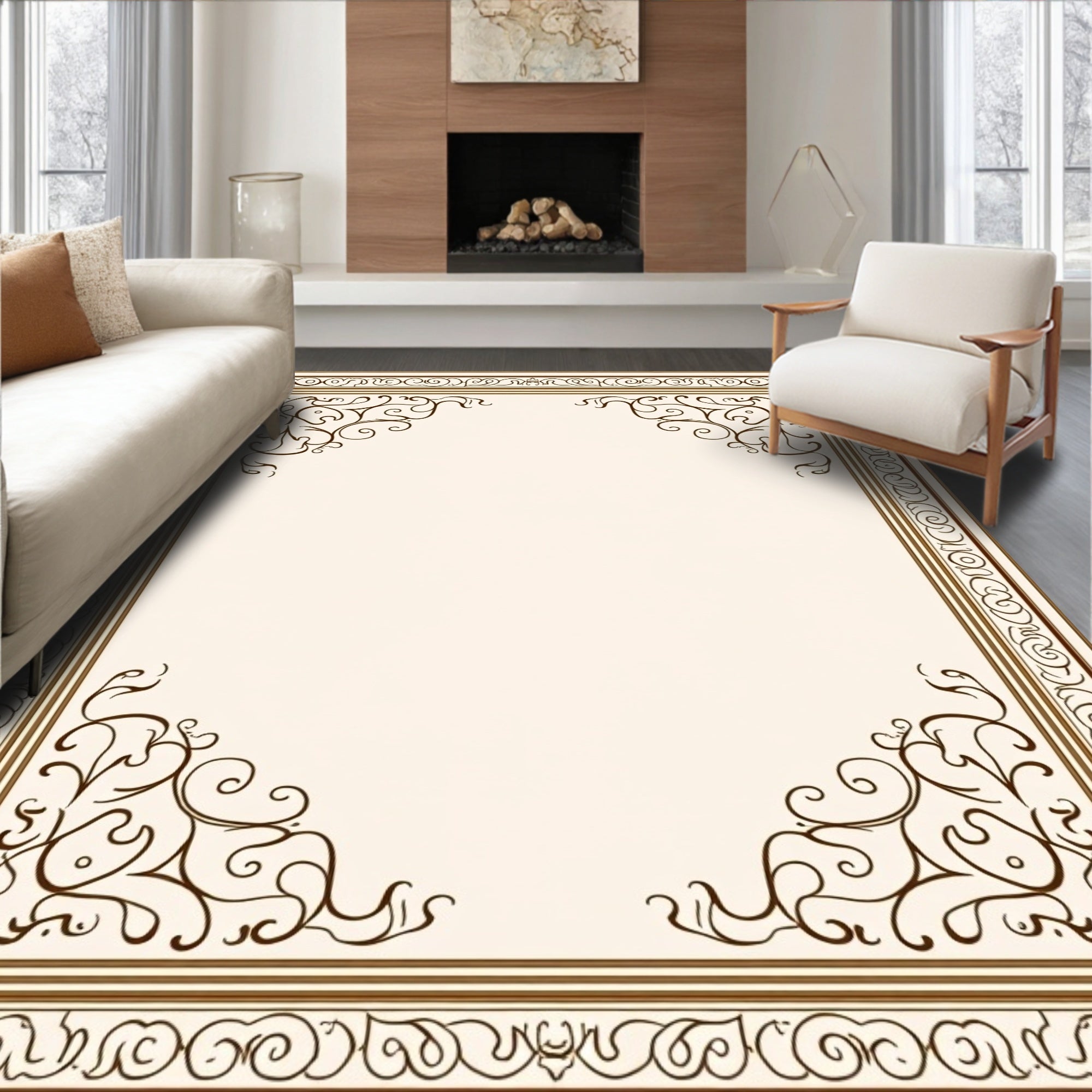 Ornate Scrollwork Floral Pattern Rug