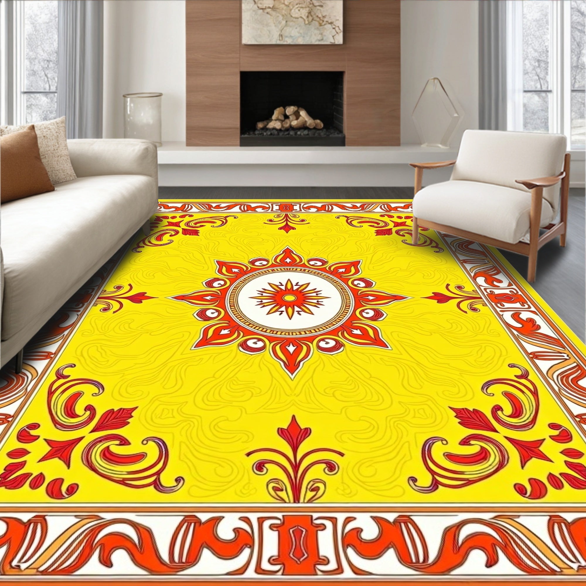 Vibrant Sunburst Floral Mandala Rug