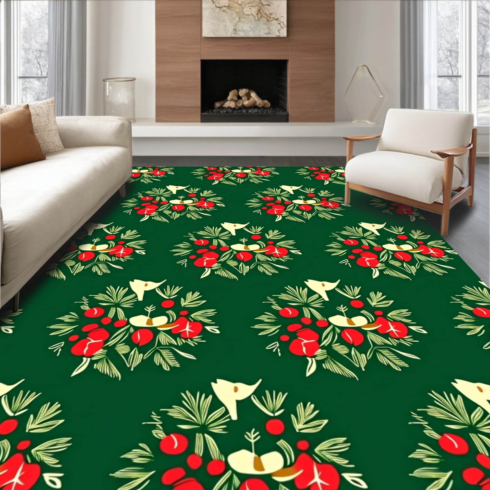 Red Berry Leaf Medallion Pattern Rug