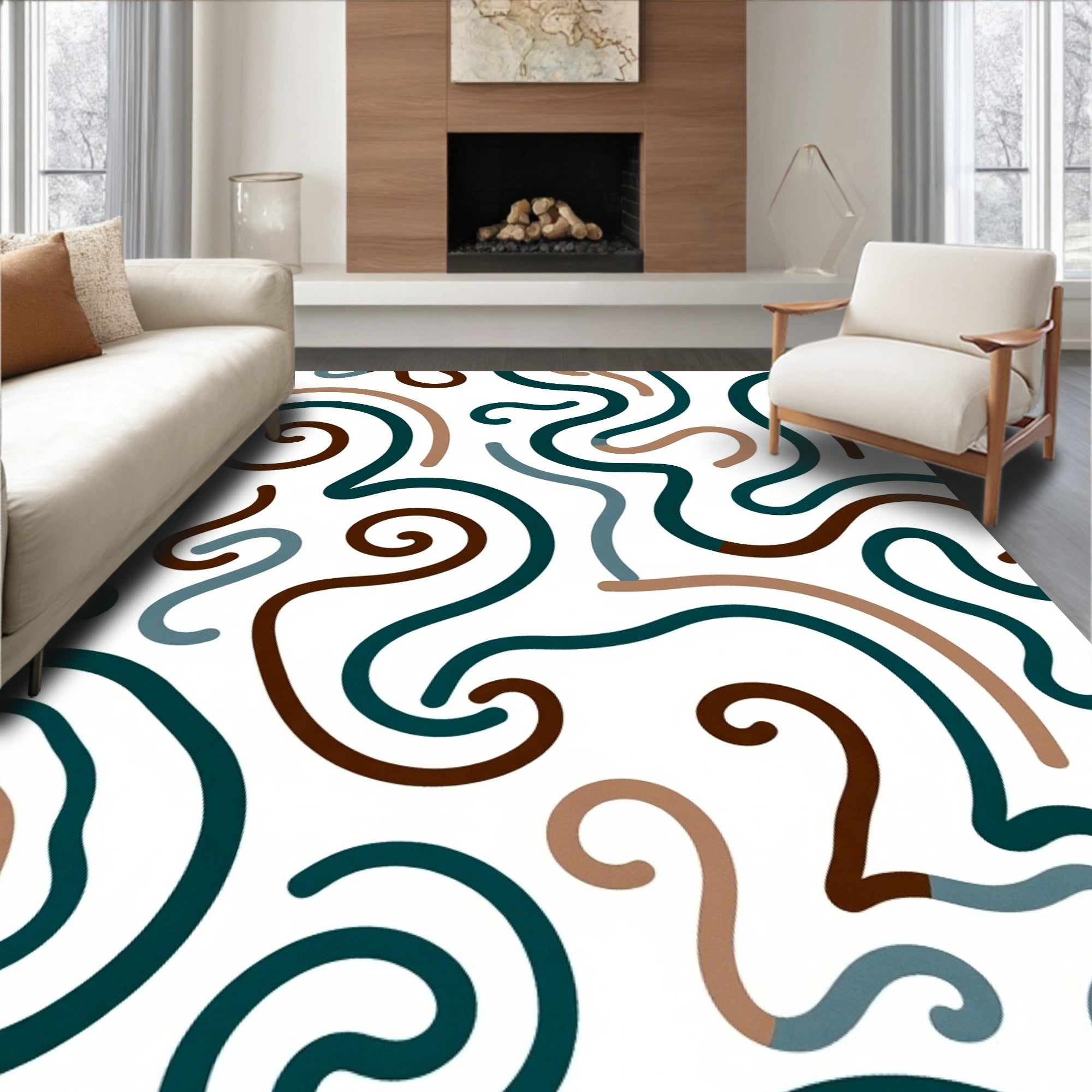 Abstract Swirls And Curves Pattern Rug