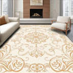 Ornate Golden Floral Scrollwork Pattern Rug