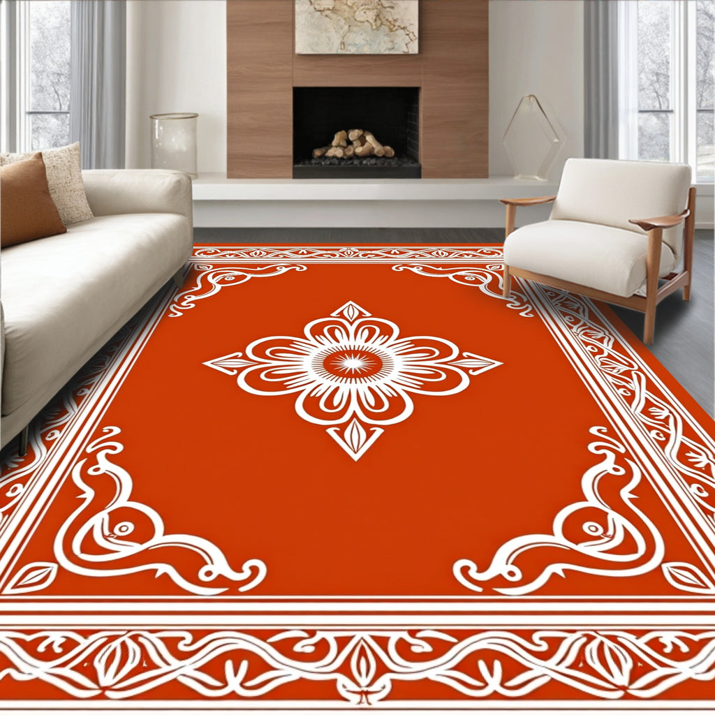 Symmetrical Floral Border Pattern Rug