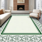 Classic Green Geometric Floral Border Rug