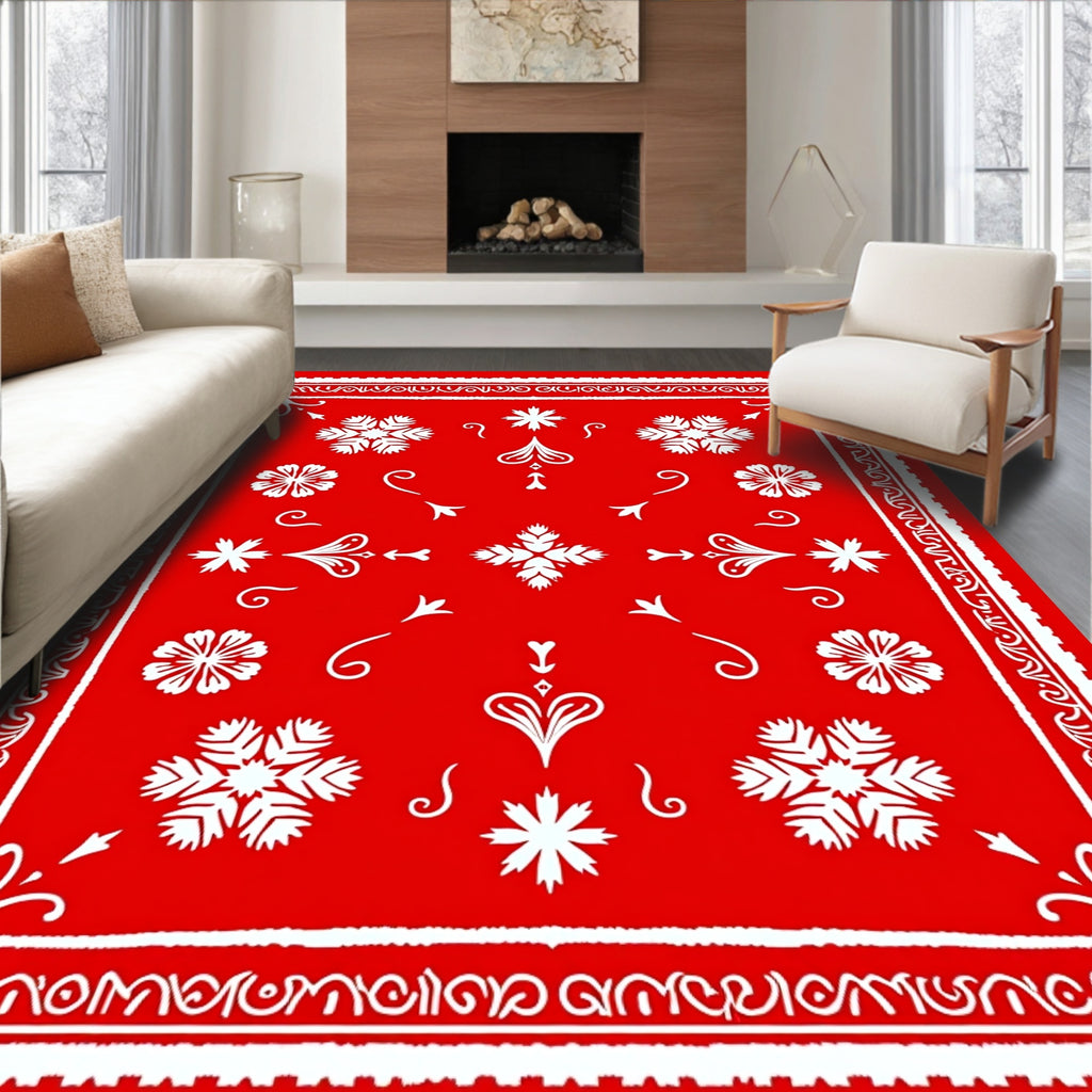 Classic Red White Folk Pattern Rug