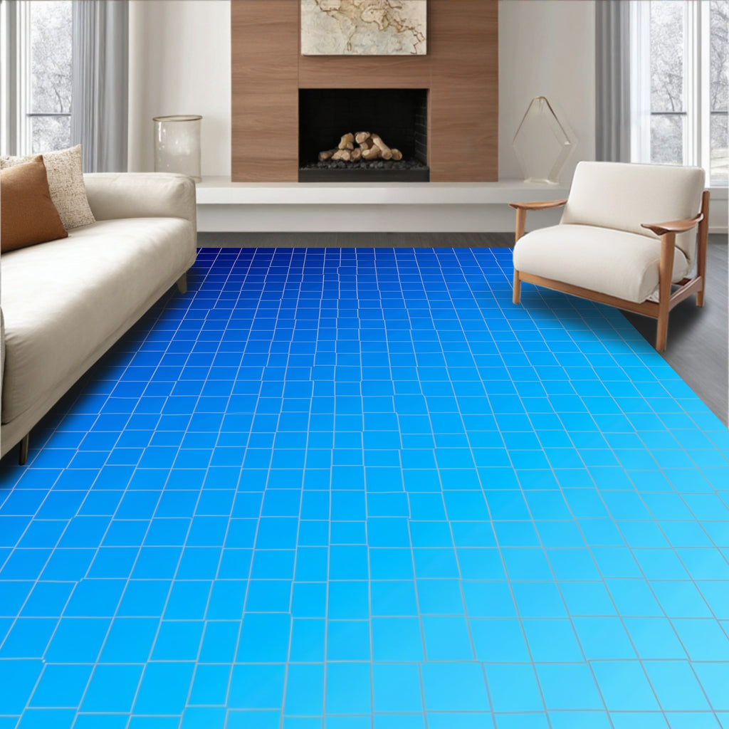 Gradient Blue Checkerboard Patterned Rug
