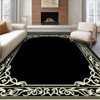 Ornate Cream Floral Scrollwork Border Rug