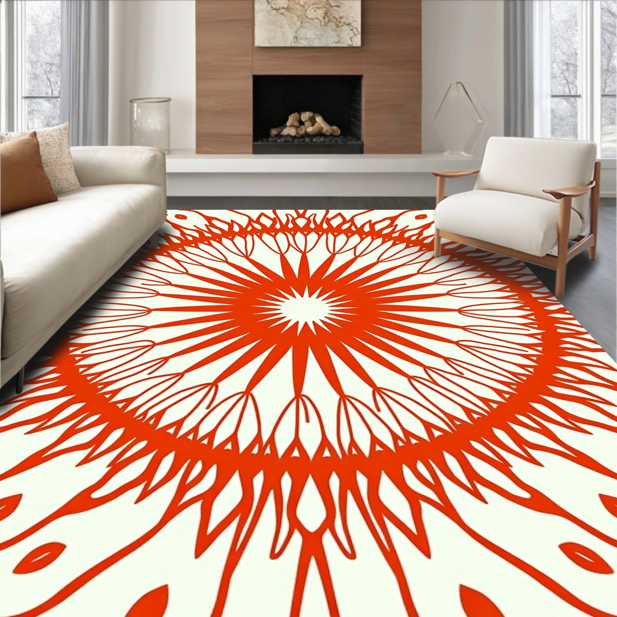 Orange Radial Lace Mandala Pattern Rug