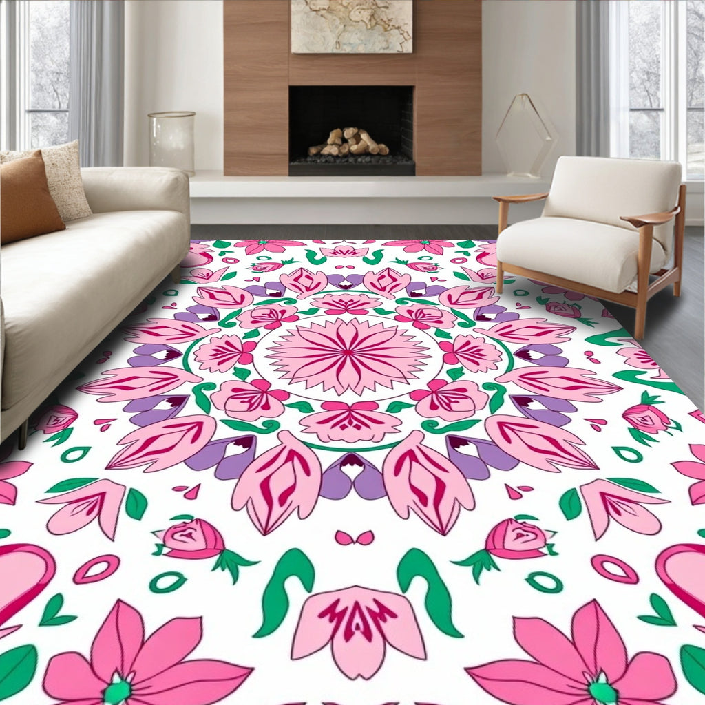 Floral Mandala Pattern with Delicate Petals Rug