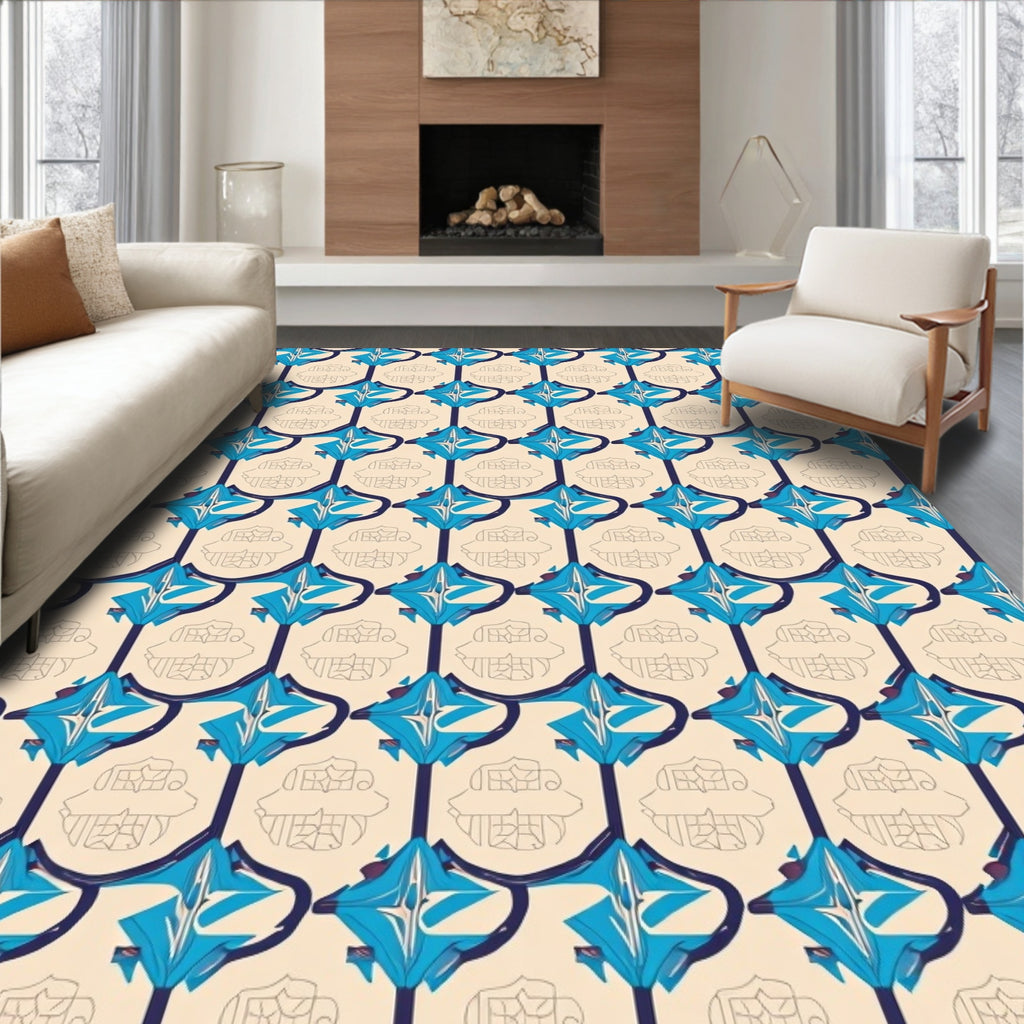 Art Deco Blue Diamond Geometric Rug