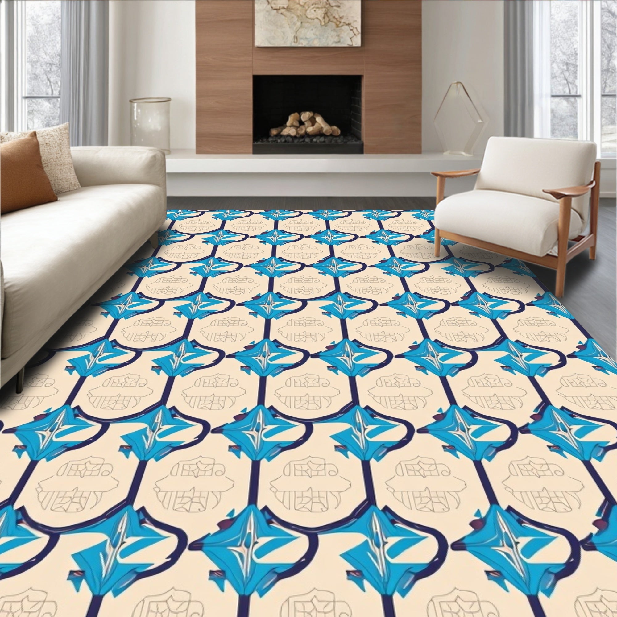 Art Deco Blue Diamond Geometric Rug