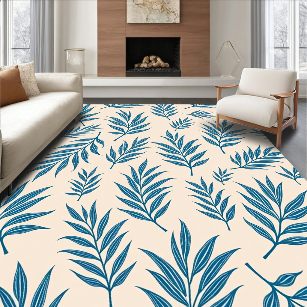 Seamless Blue Fern Leaf Pattern Rug