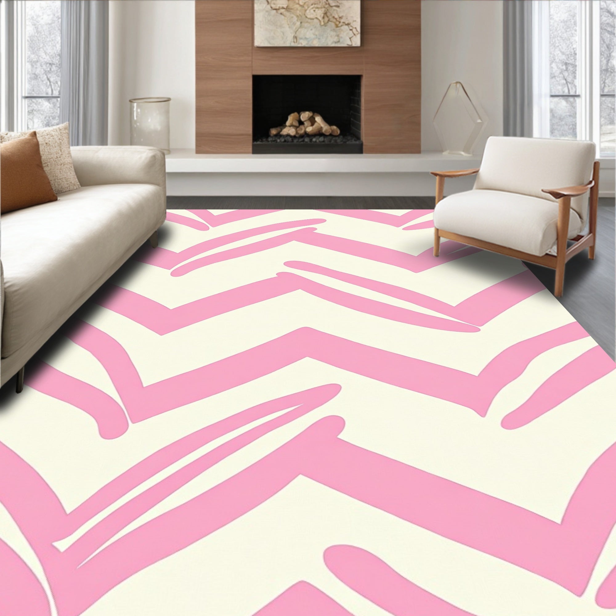 Playful Pink Chevron Pattern Rug