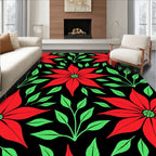 Crimson Red Poinsettia Floral Vines Rug