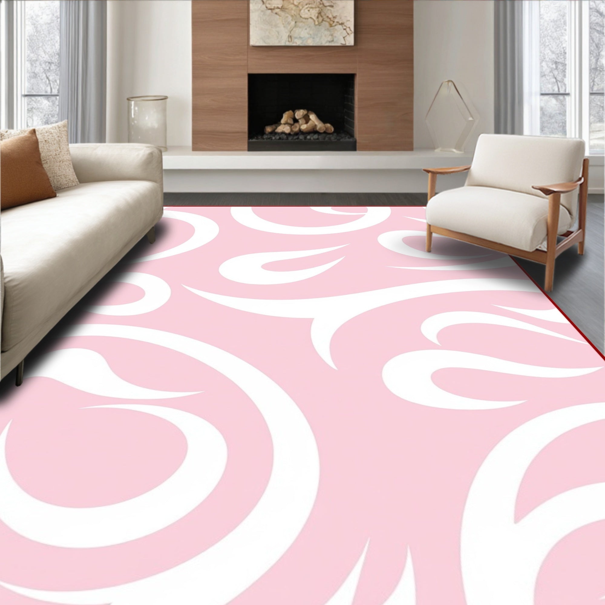 Soft Pink Swirls Pattern Rug