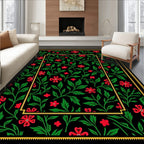 Black Floral Vine Pattern Rug