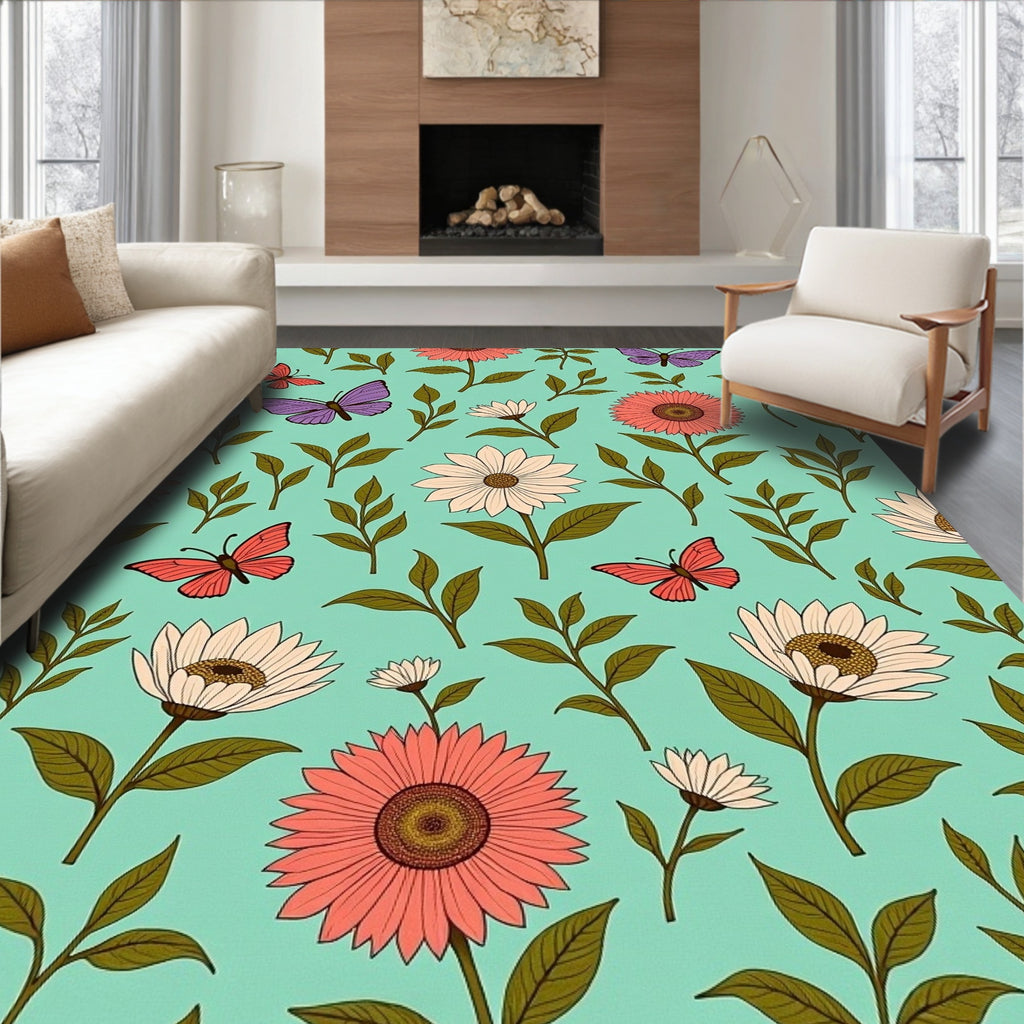 Charming Butterflies Floral Pattern Rug