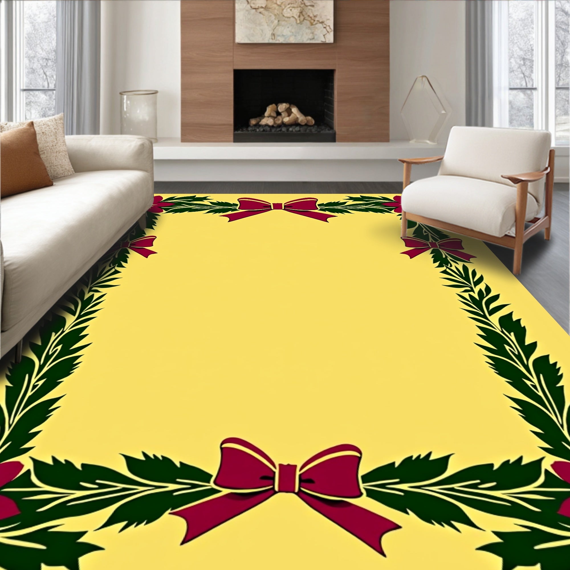 Floral Bow Border Design Rug