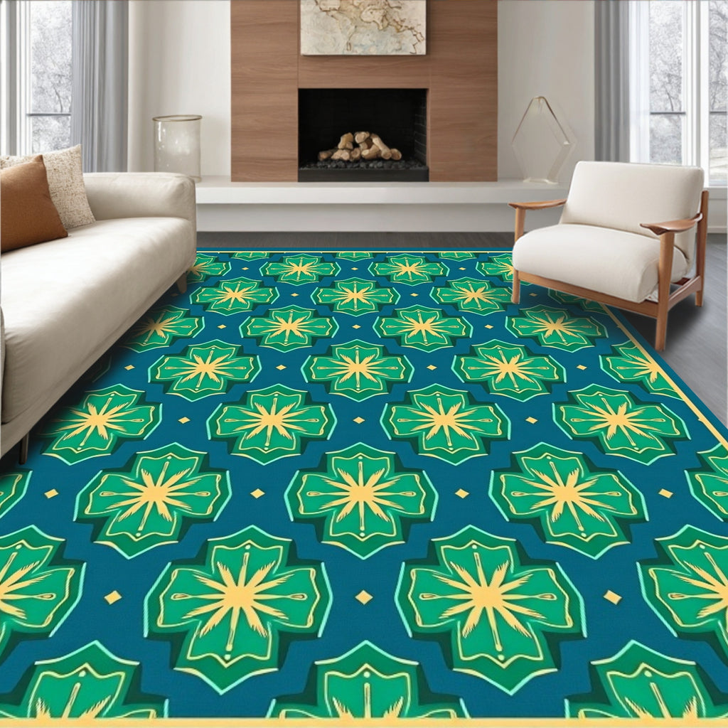 Teal Geometric Floral Pattern Rug