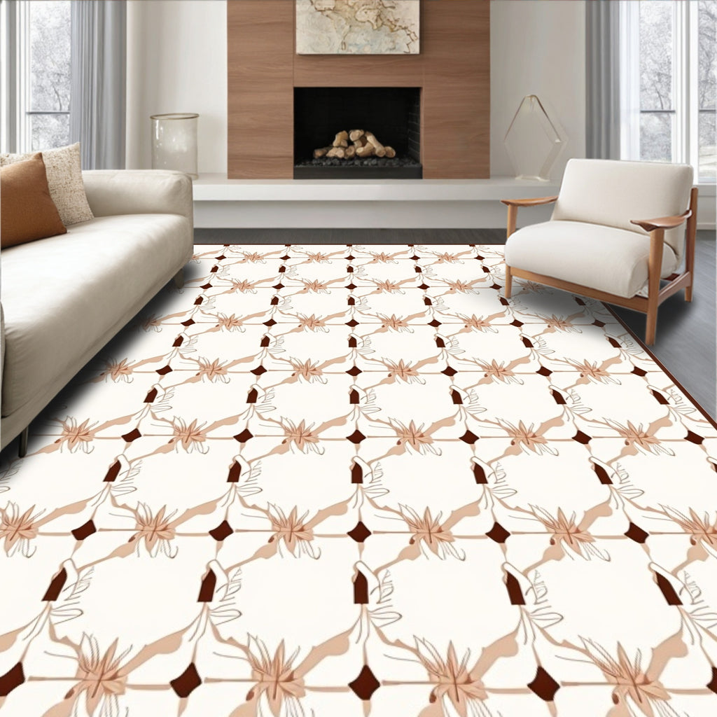 Elegant Floral Swirls Geometric Pattern Rug