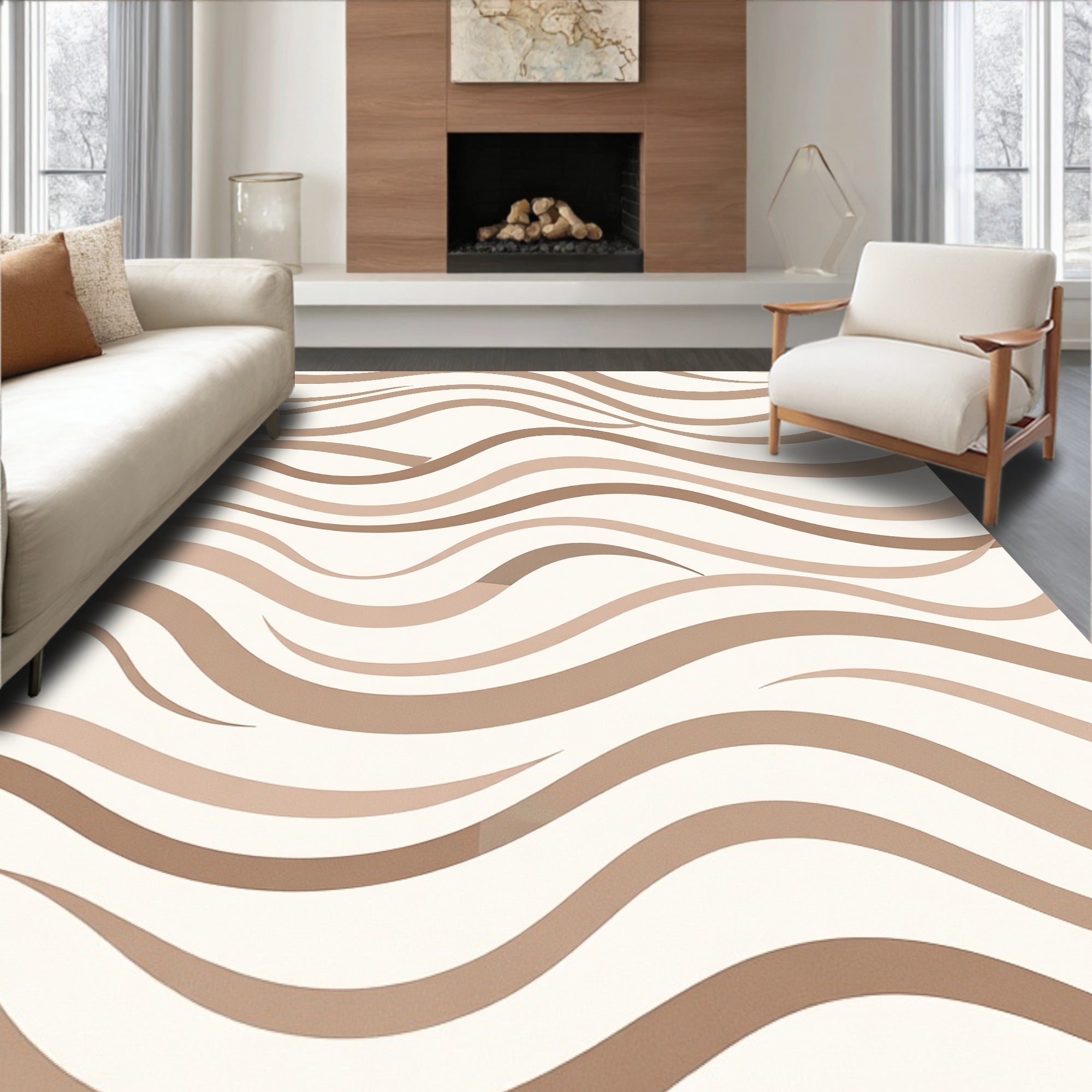 Wavy Abstract Earth Tone Design Rug
