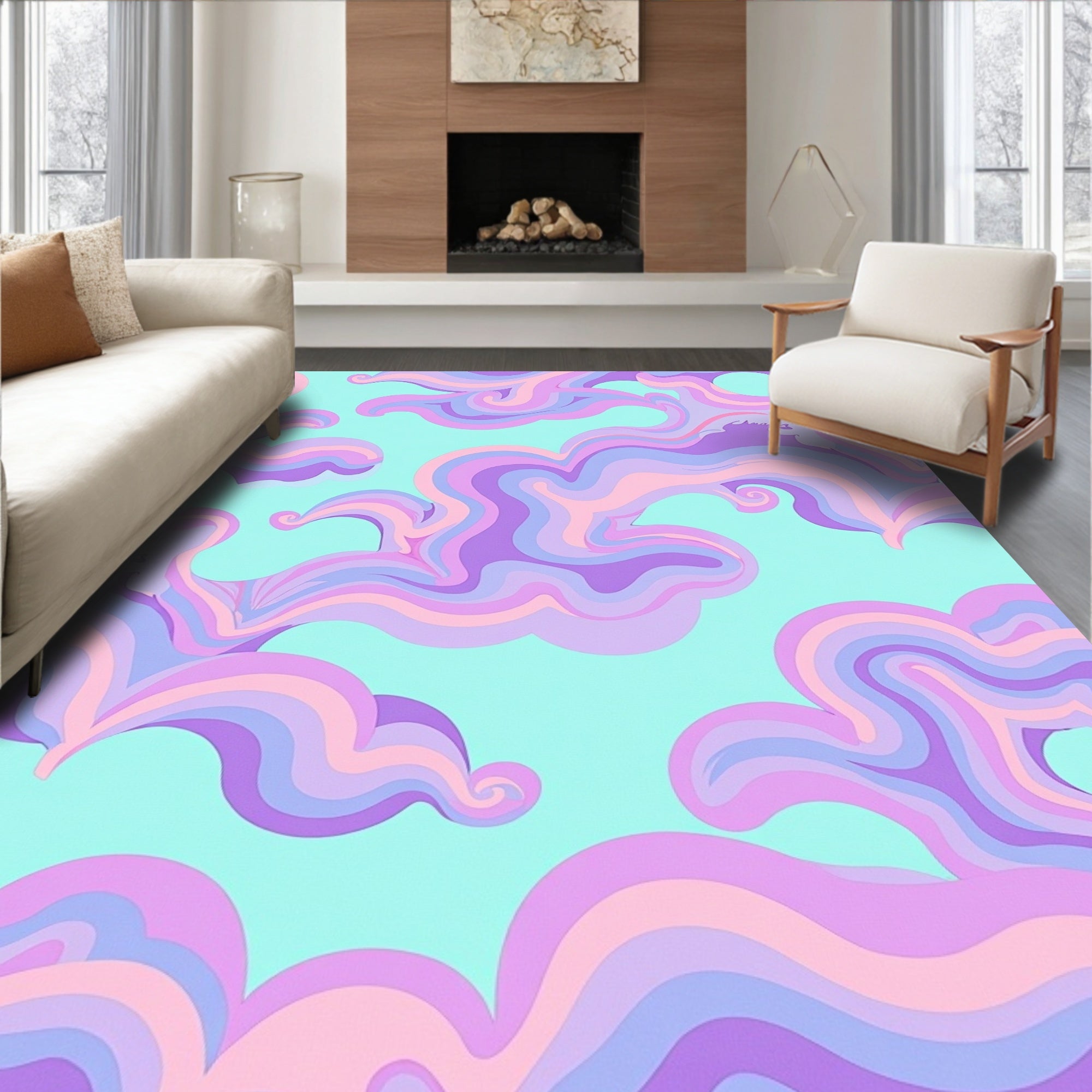 Pastel Swirl Cloud Pattern Rug