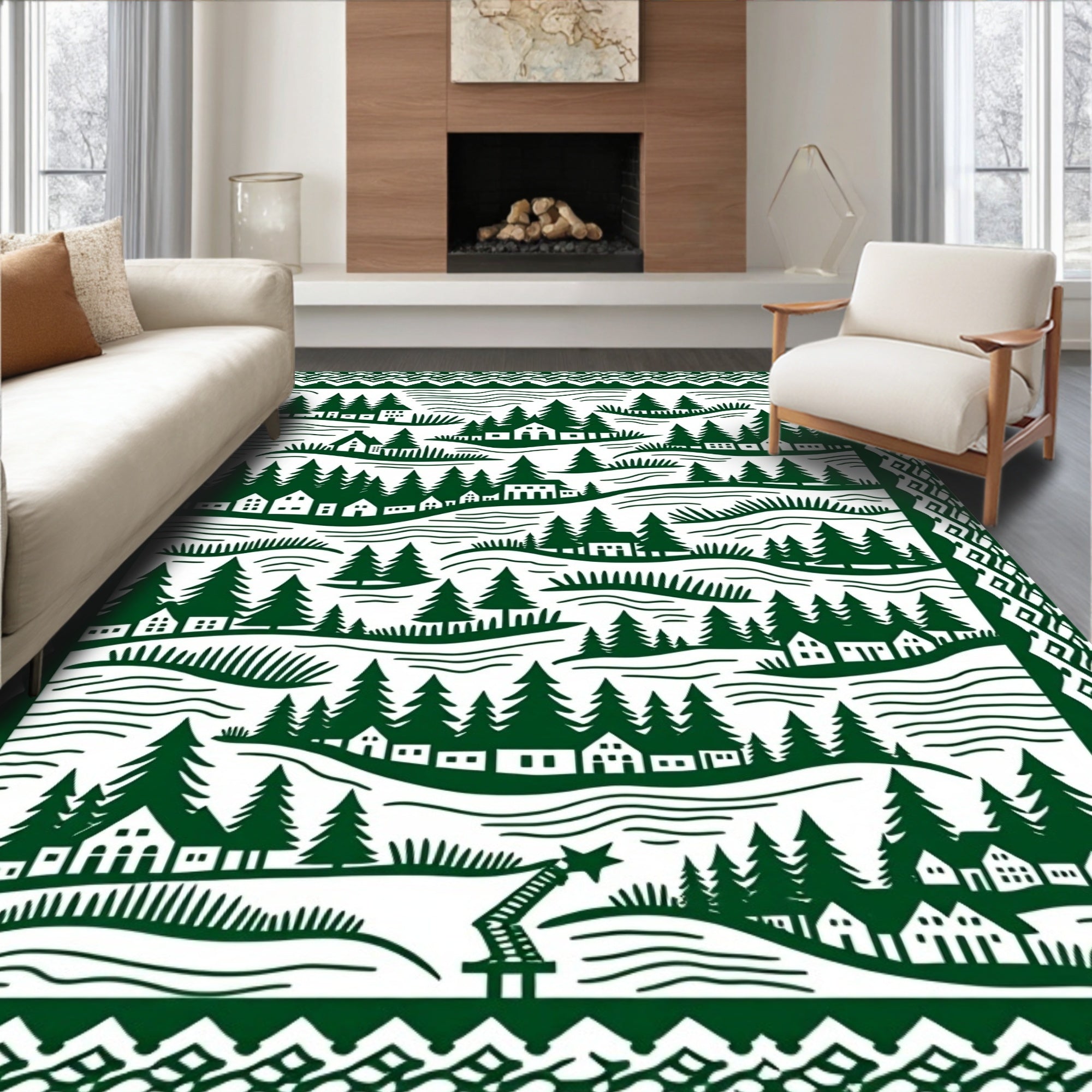 Forest Village Landscape Pattern Rug