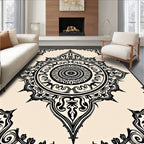 Ornate Black Cream Mandala Design Rug