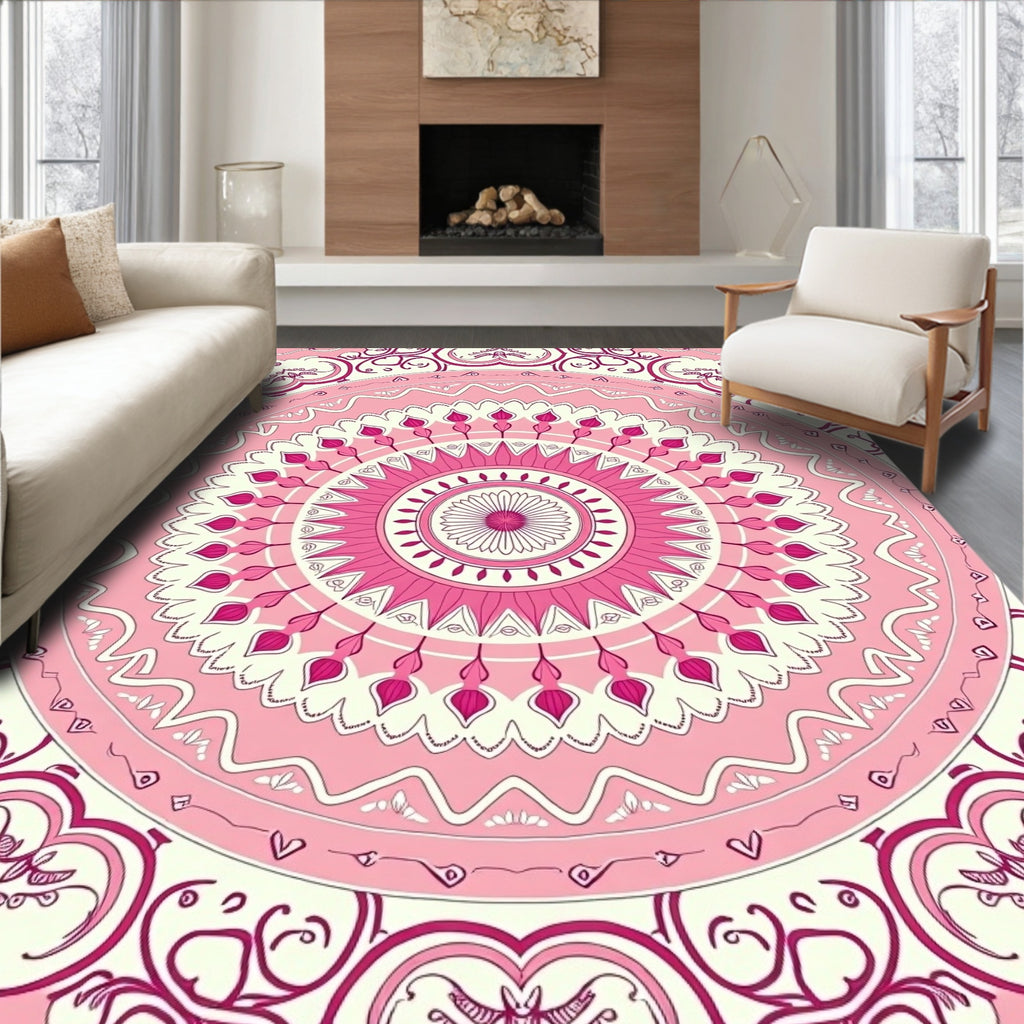 Pink Mandala Floral Symmetry Rug