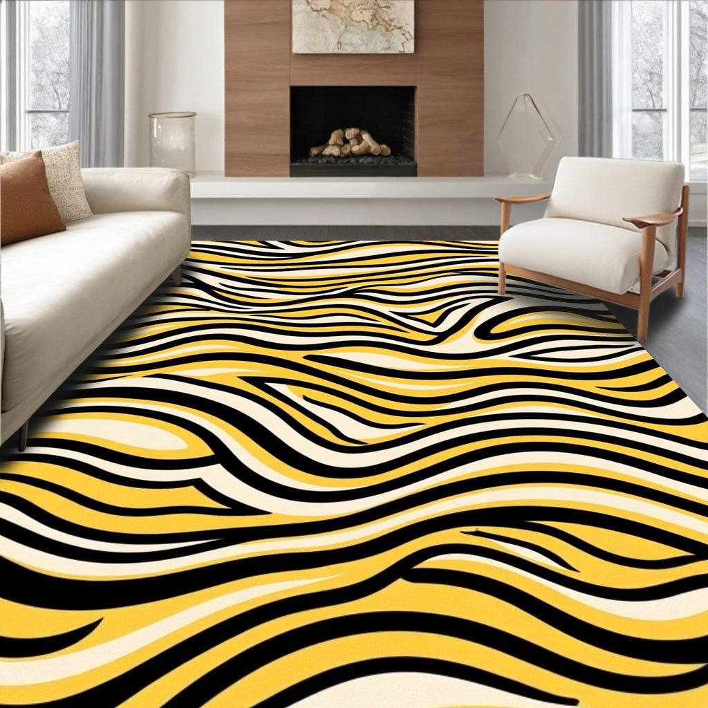 Bold Yellow Black Wavy Stripes Rug
