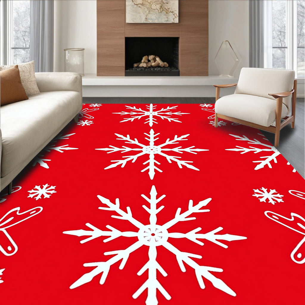Red White Snowflake Pattern Rug