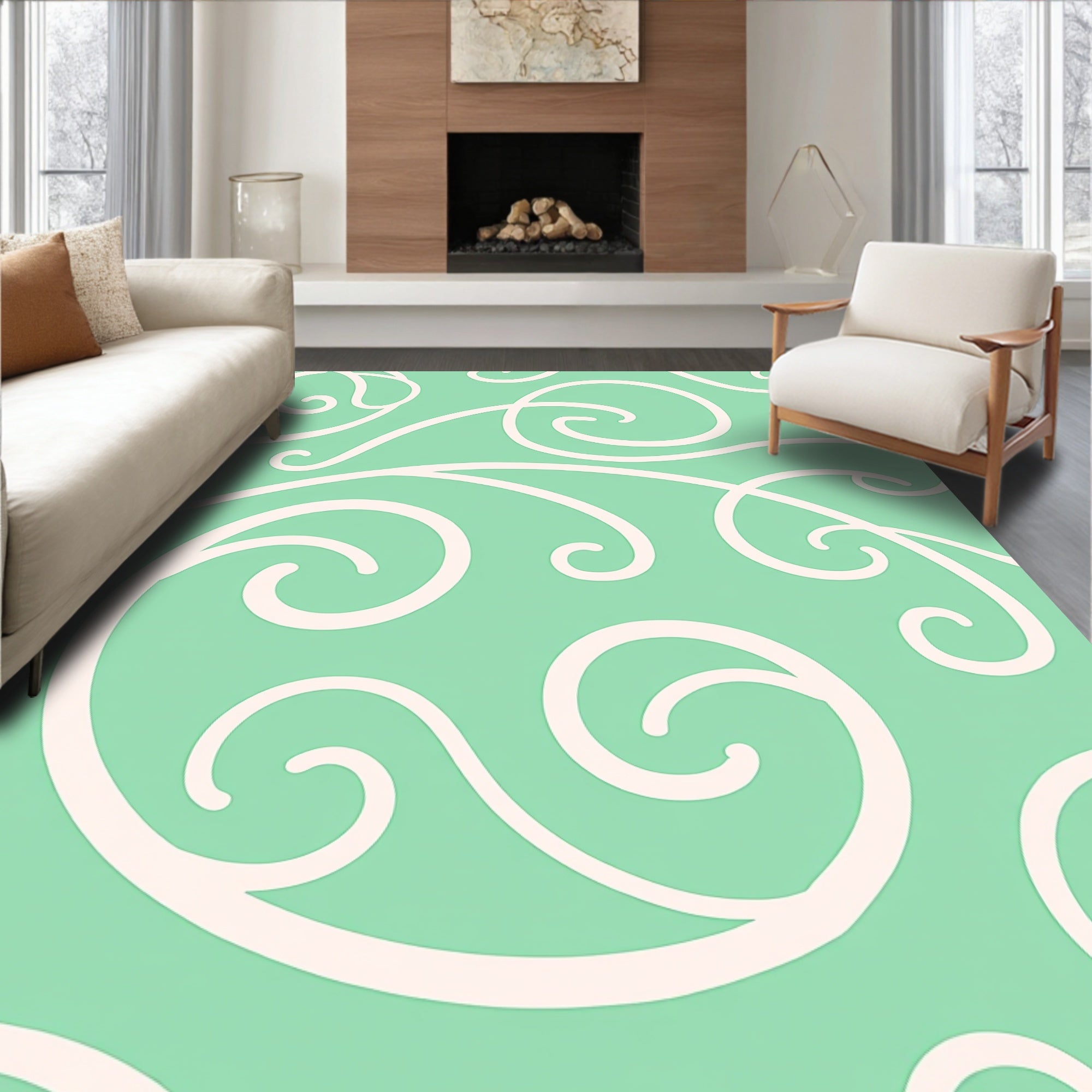 Delicate Swirl Pattern Aqua Rug