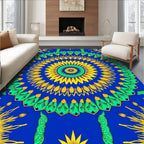 Vibrant Symmetrical Sunburst Mandala Design Rug