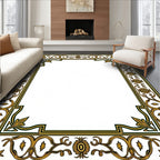 Golden Floral Bordered Artwork Rug