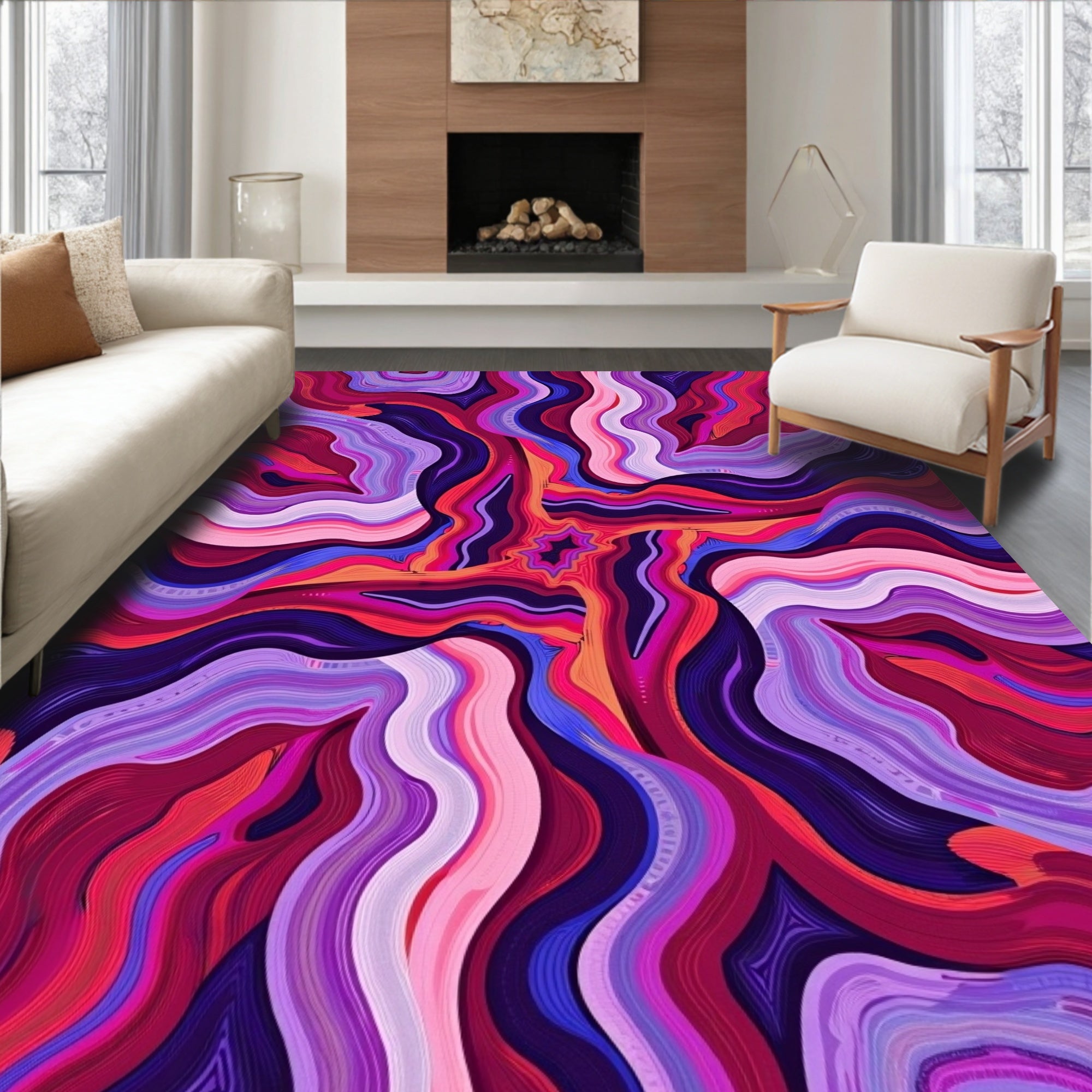 Vibrant Swirling Lines Abstract Art Rug