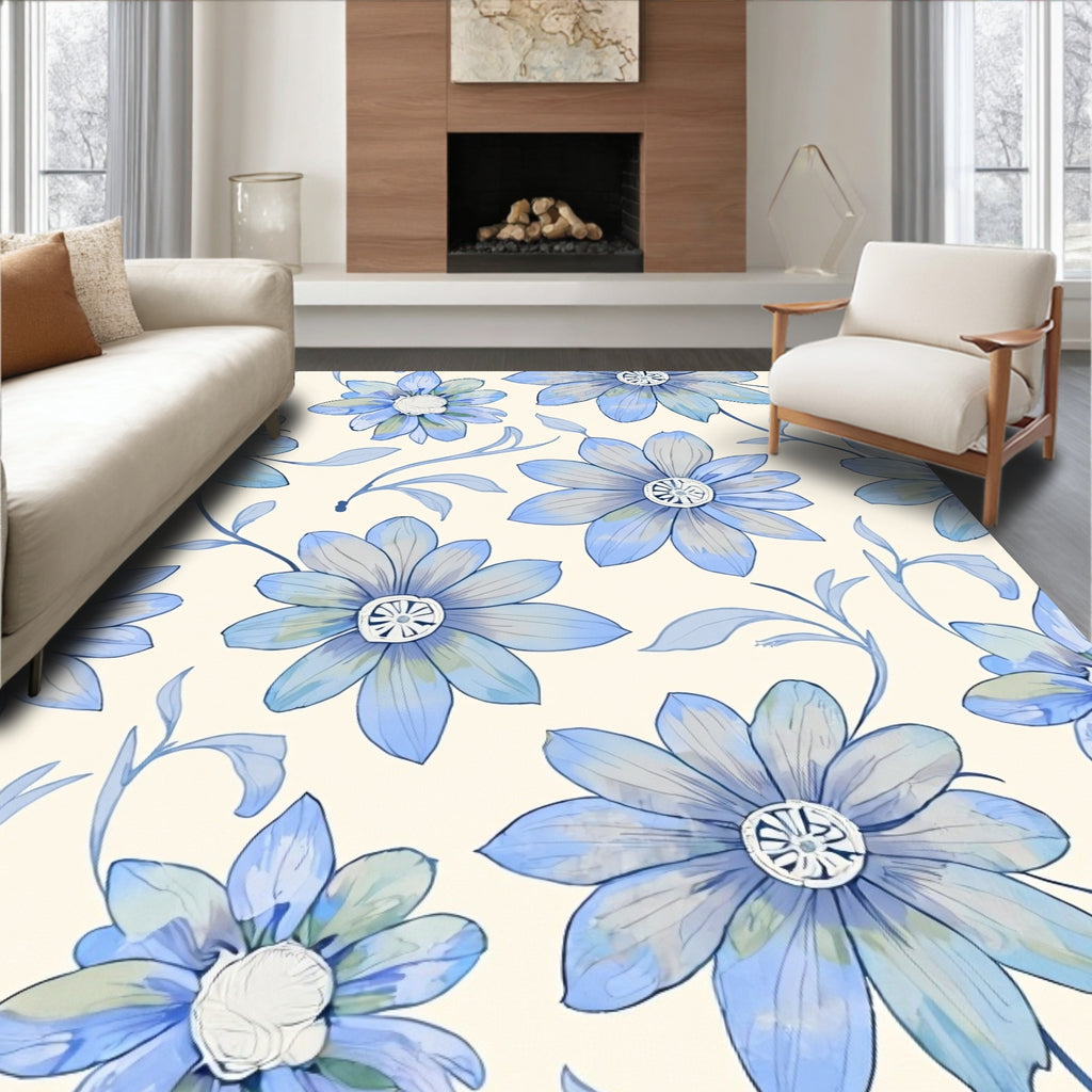 Watercolor Blue Floral Delight Rug