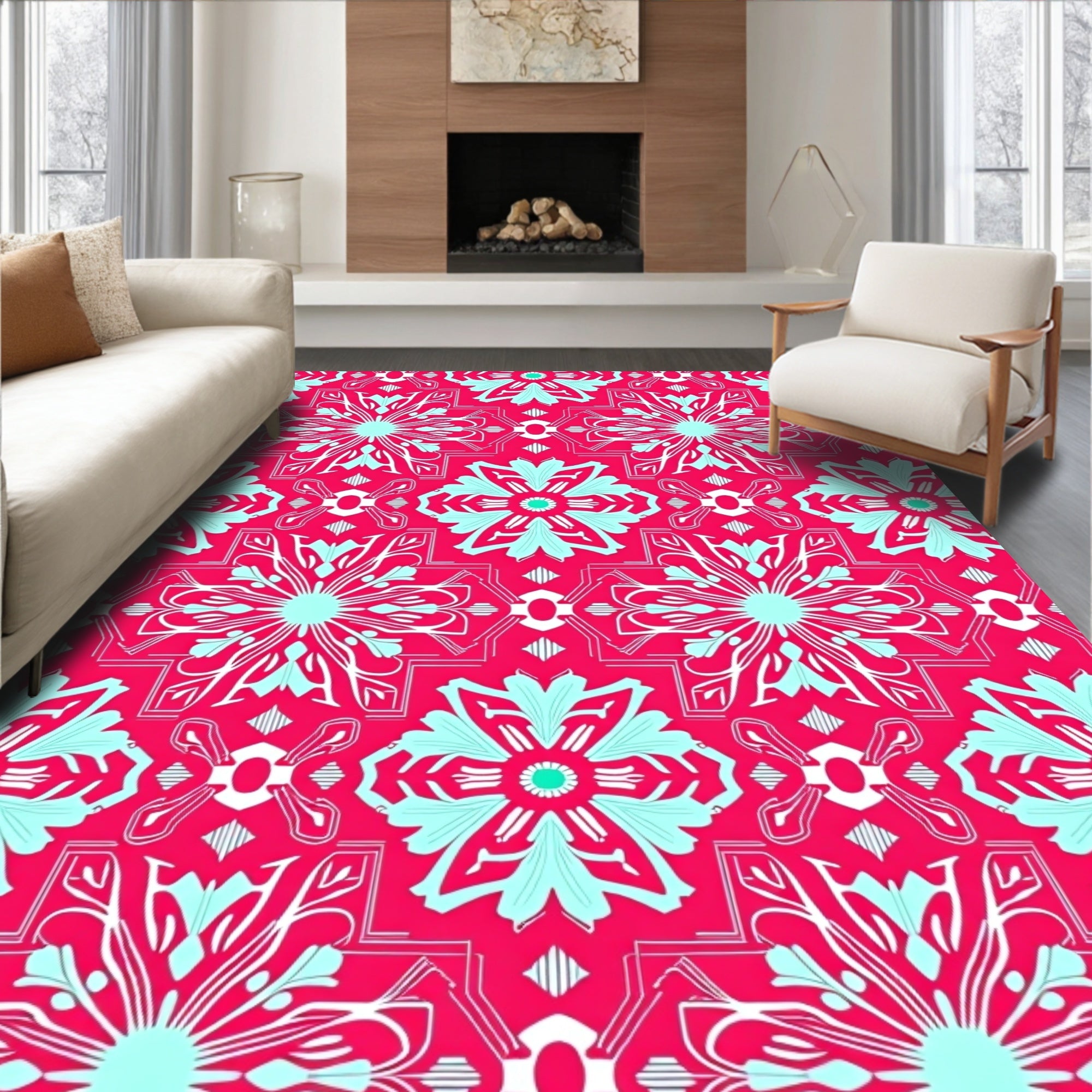 Vibrant Floral 2 Tone Mandala Rug