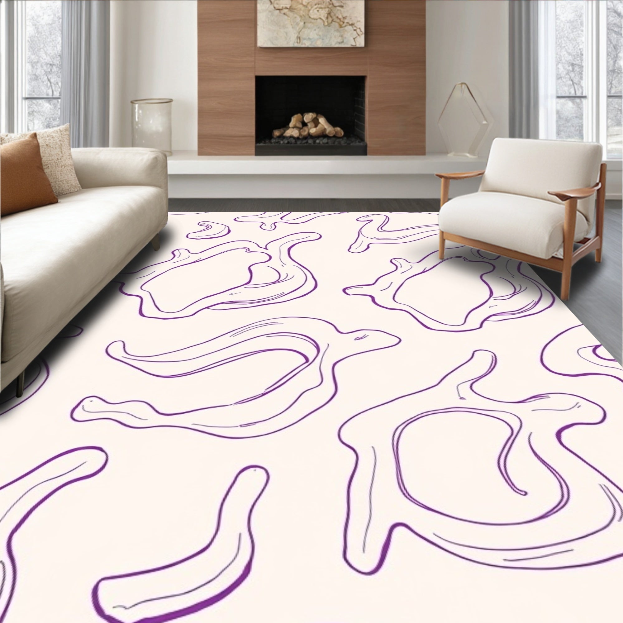 Abstract Purple Fluid Outline Pattern Rug