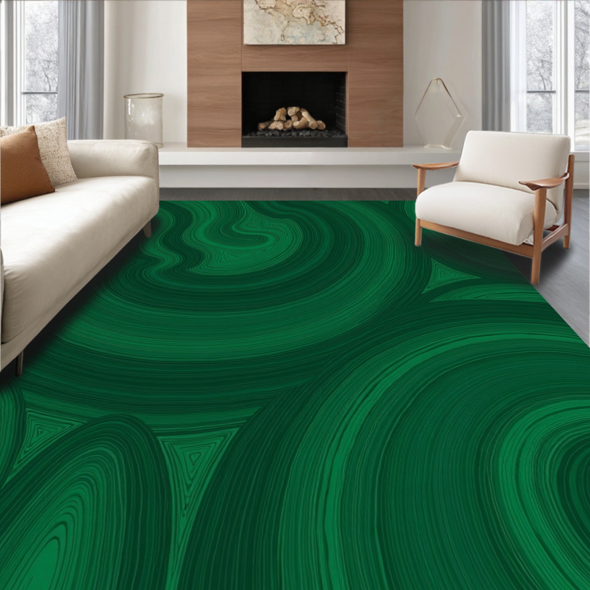 Verdant Swirl Abstract Organic Pattern Rug