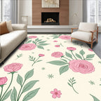 Pink Rose and Green Leaf Pattern Rug