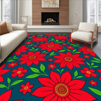 Bold Red Floral Pattern Rug