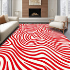 Abstract Red Striped Wavy Pattern Rug