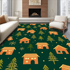 Gingerbread Houses and Trees Festive Pattern Rug
