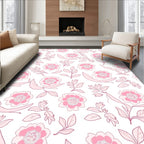 Sweet Pink Floral Outline Pattern Rug